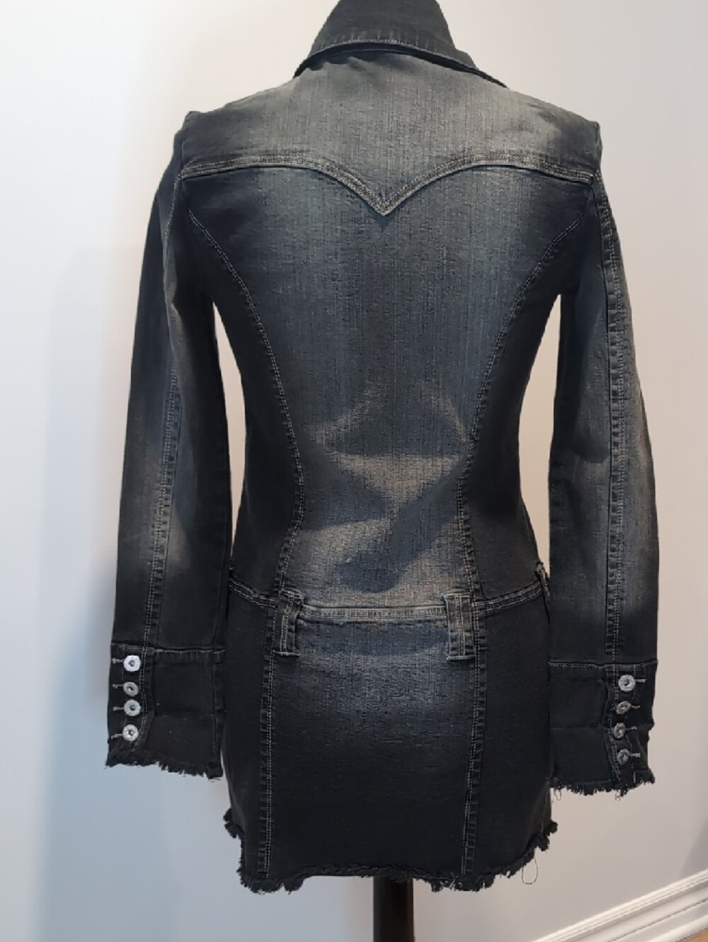 Y2K Foxy Jeans Fitted Washed Black Denim Bodycon Dress Medium - Picture 4 of 9